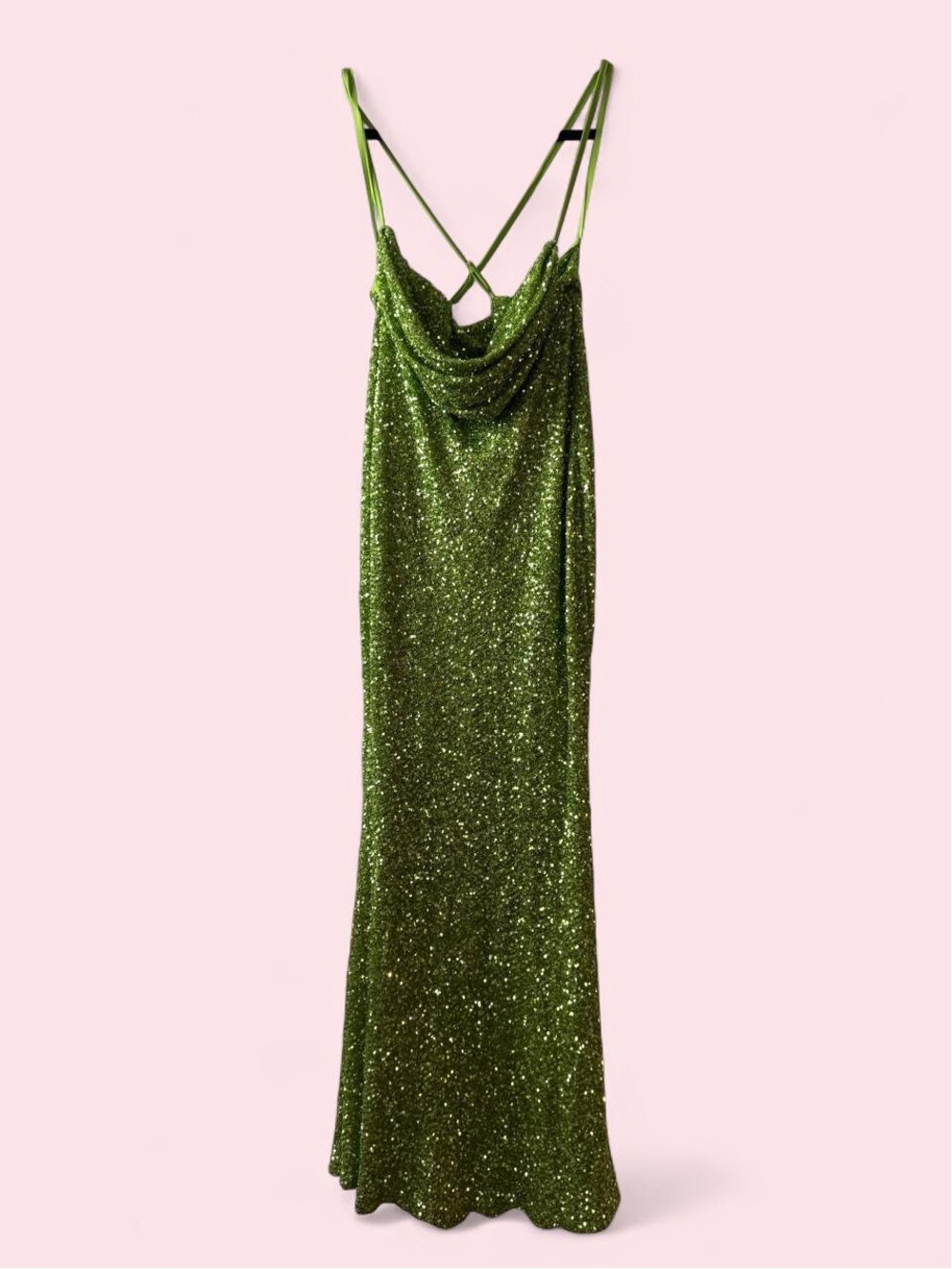 Green Sequin Cowl-Back Maxi Dress - Women's Evening Gown